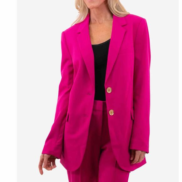 MICHAEL Michael Kors Solid Two Button Blazer Jacket Size 6 Deep Fuchsia - Picture 7 of 12